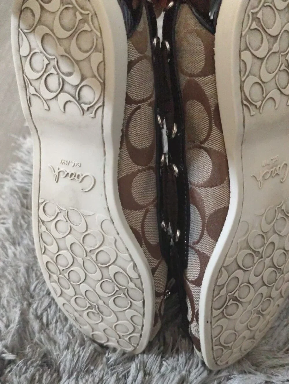 Coach Brown Signature Canvas Bow Ballet Flats